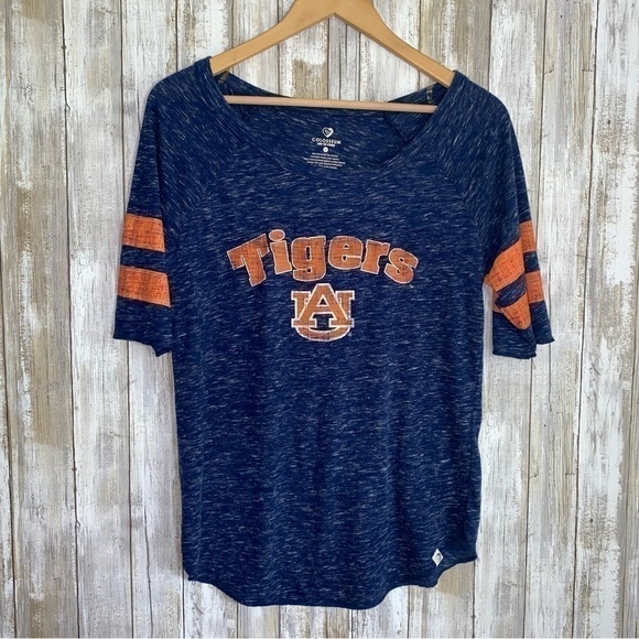 NCAA Tops - Auburn Tigers Heathered Tee Womens Medium Blue Orange Graphic Shirt